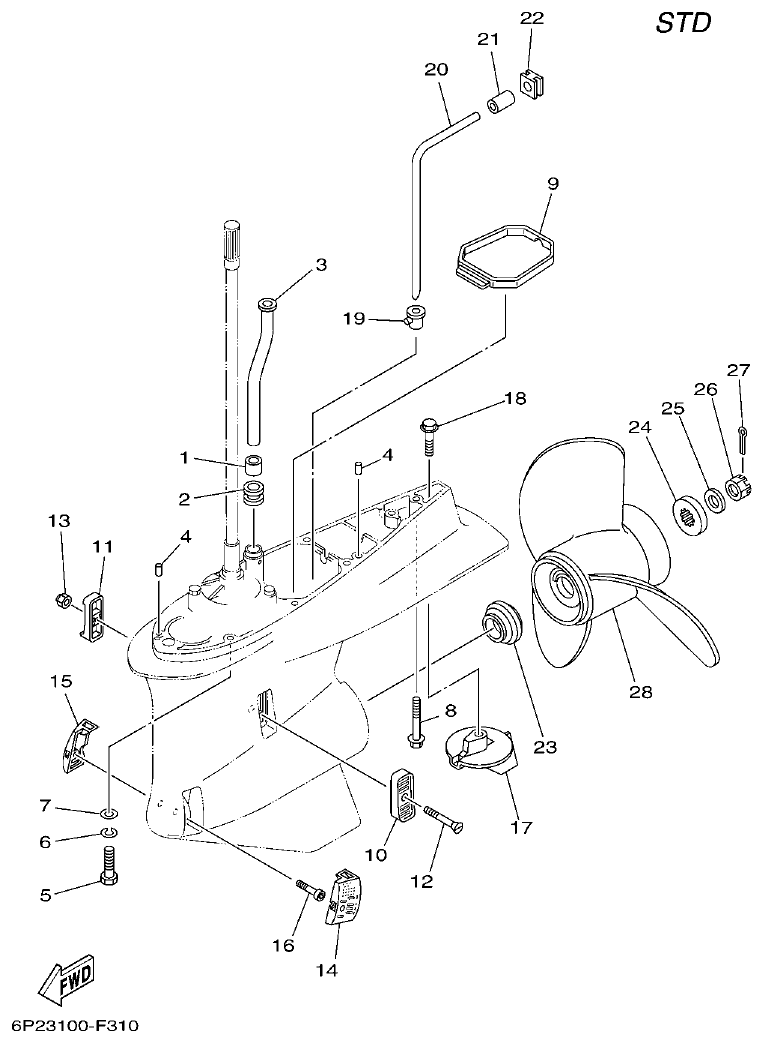 Yamaha F250AET, FL250AET, F250TR, LF250TR LOWER CASING & DRIVE 2 parts diagram